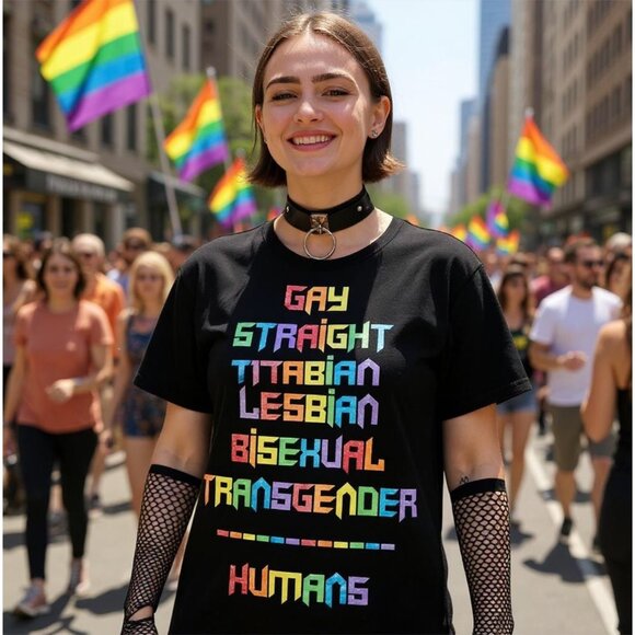 Human Nature Glitter Tee by Club Exx – Rainbow Pride Edition L - Picture 3 of 3